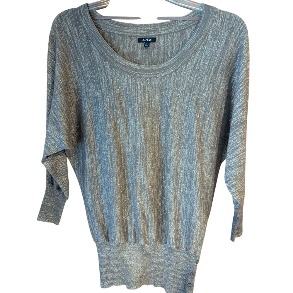 Apt. 9 Metallic Knit Sweater Womens L Silver Excellent Dolman Scoop Neck Shimmer